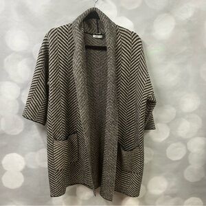 Maude Vivante S/M open cardigan black‎ and tan herringbone sweater